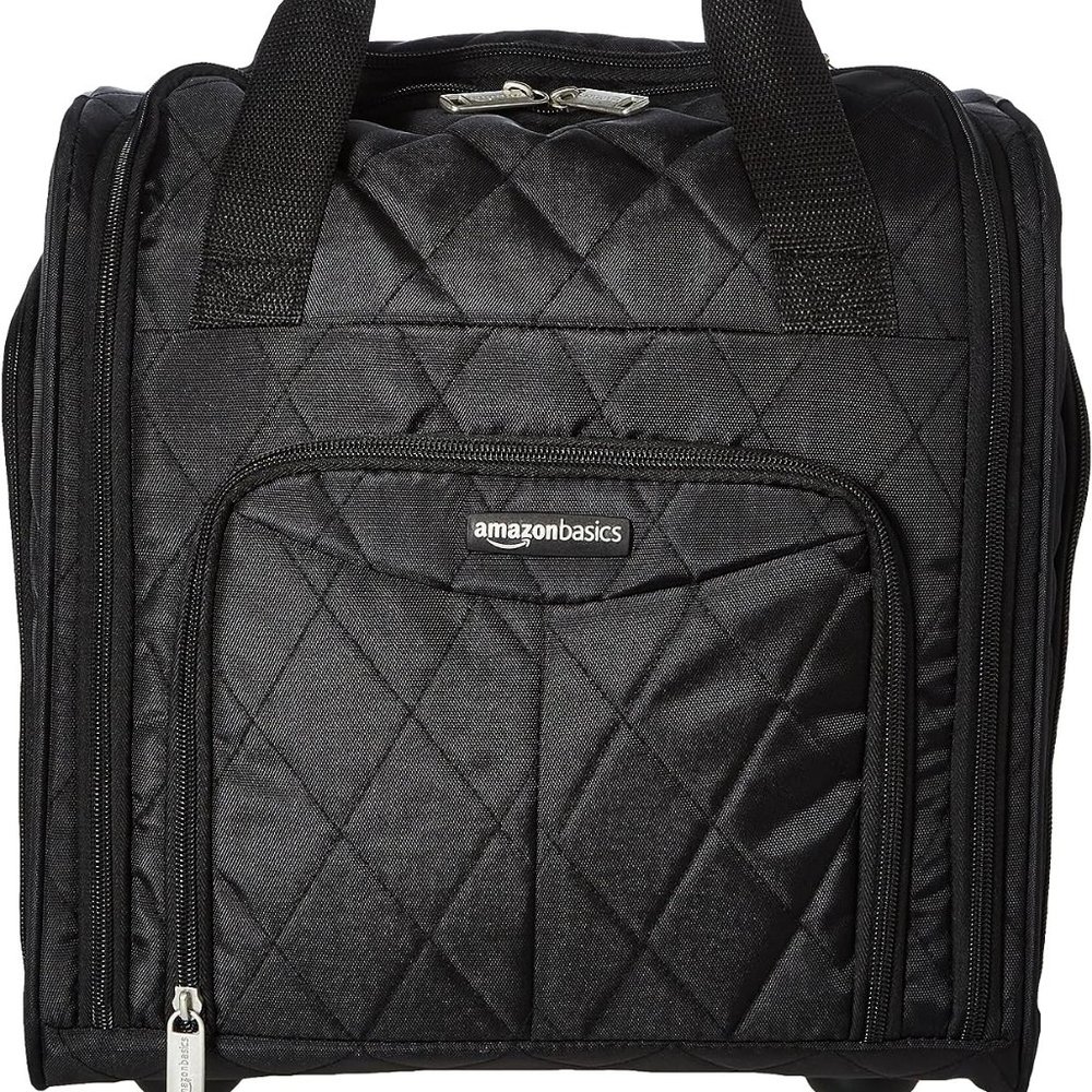 Amazon Basics Underseat Carry-On Rolling Travel Luggage, 14 in, Black Quilted